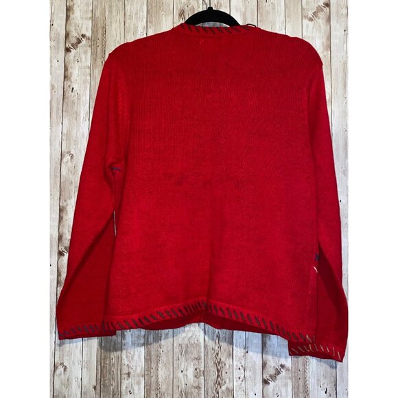 Women's Tribeca Studio Red Novelty Dog Sweater Cardigan Size Large Bone Buttons - Picture 9 of 11
